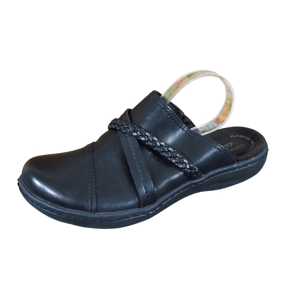 Clarks Laurieann Step Women Clog Size 6 Comfort Walking Work Black Leather